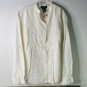 Ralph Lauren Linen Cream Button-Up Blouse Womens Size Large - 1308